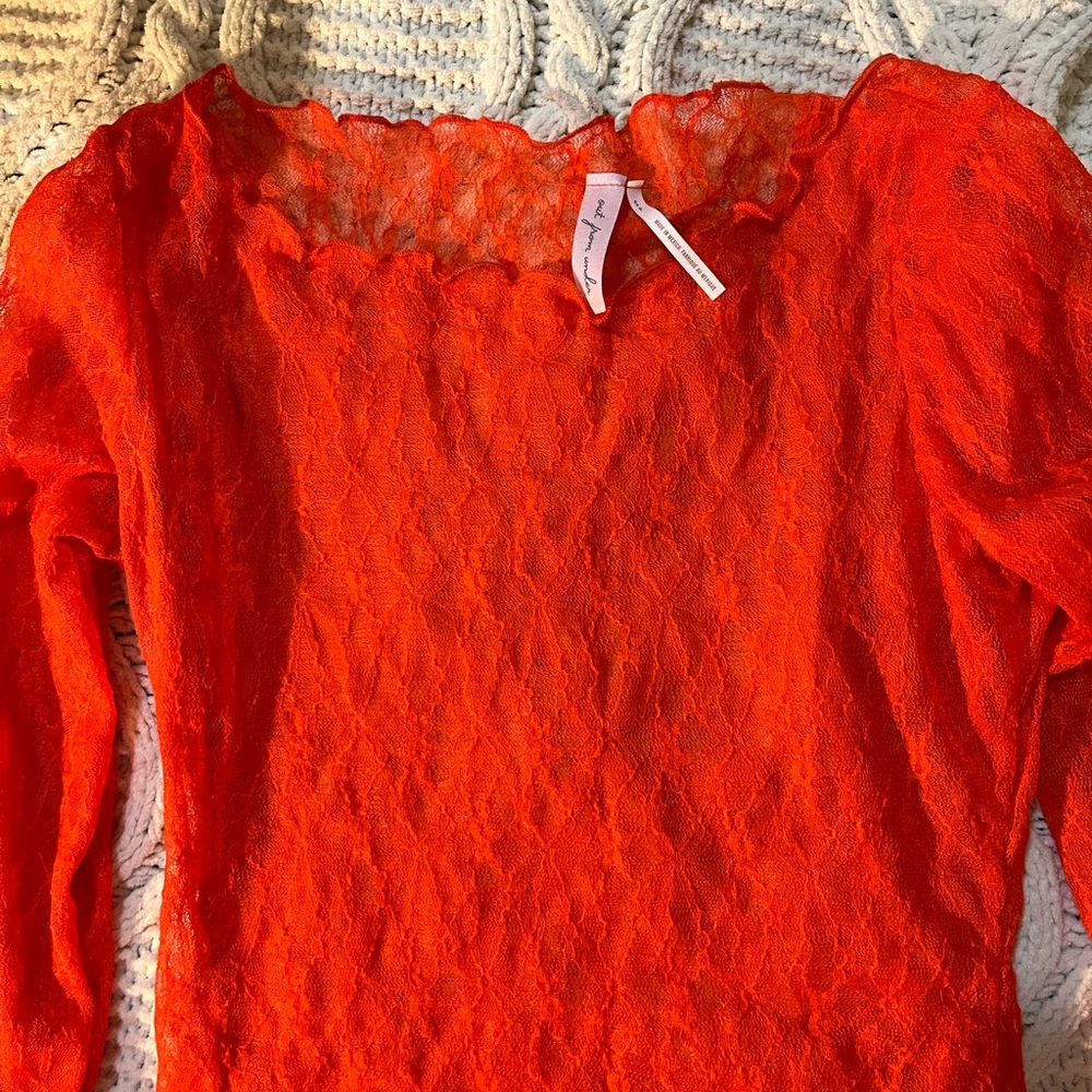 Urban outfitters red lace sheer top size small